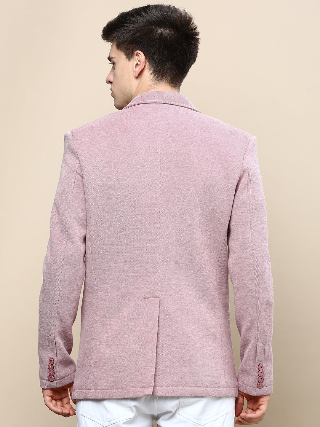 Men Mauve Solid Casual Blazers