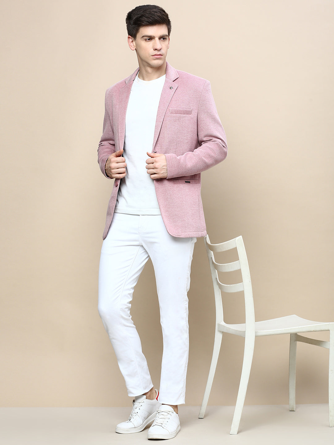 Men Mauve Solid Casual Blazers