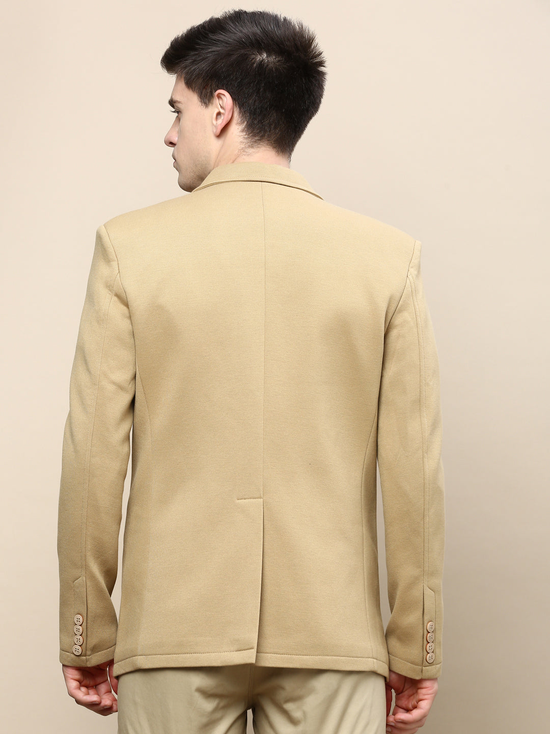 Men Khaki Solid Casual Blazers