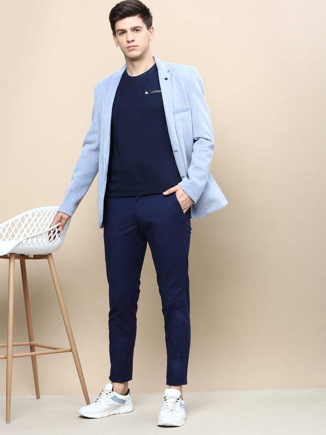 Men Blue Solid Casual Blazers