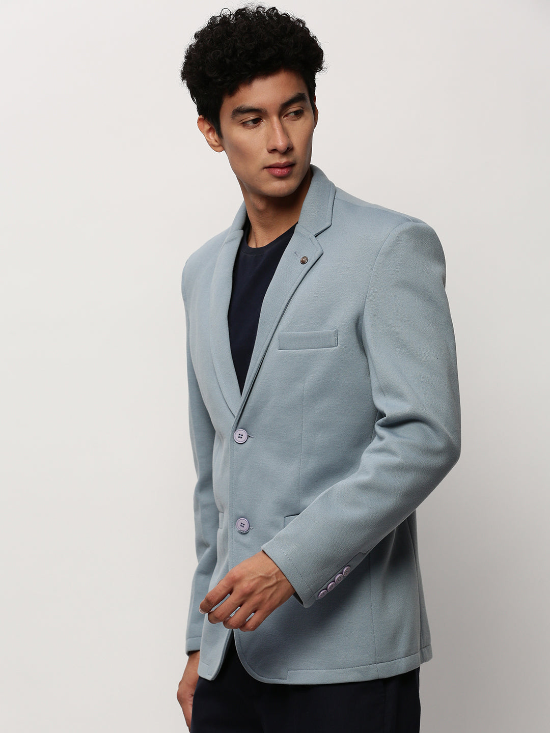 Men Blue Solid Casual Blazers