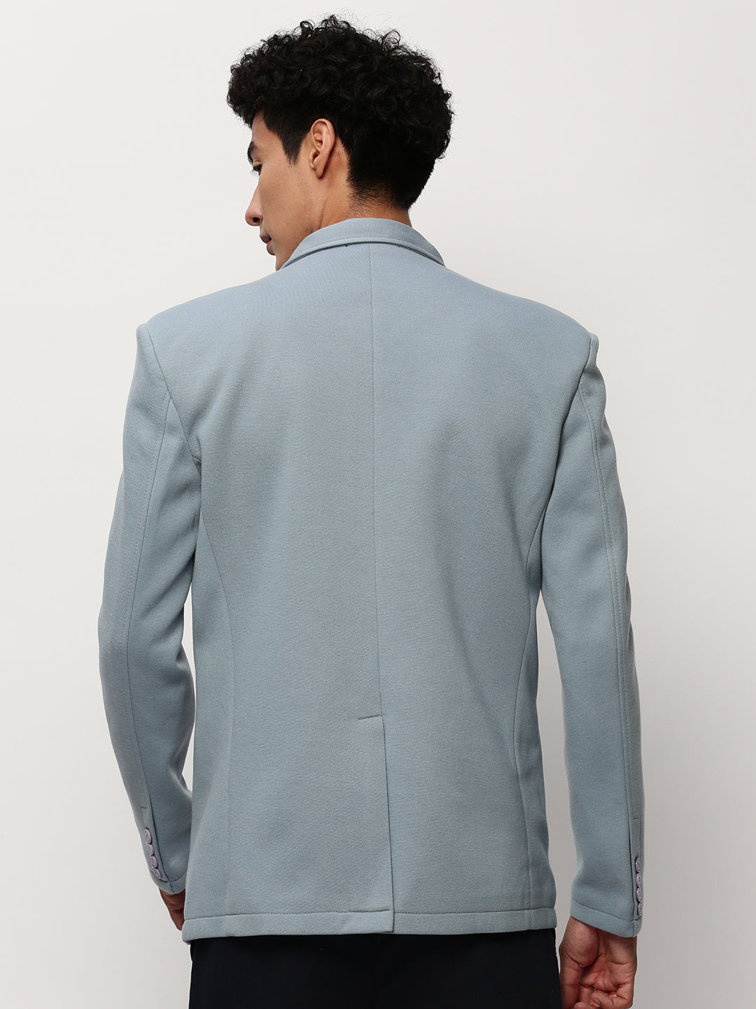 Men Blue Solid Casual Blazers