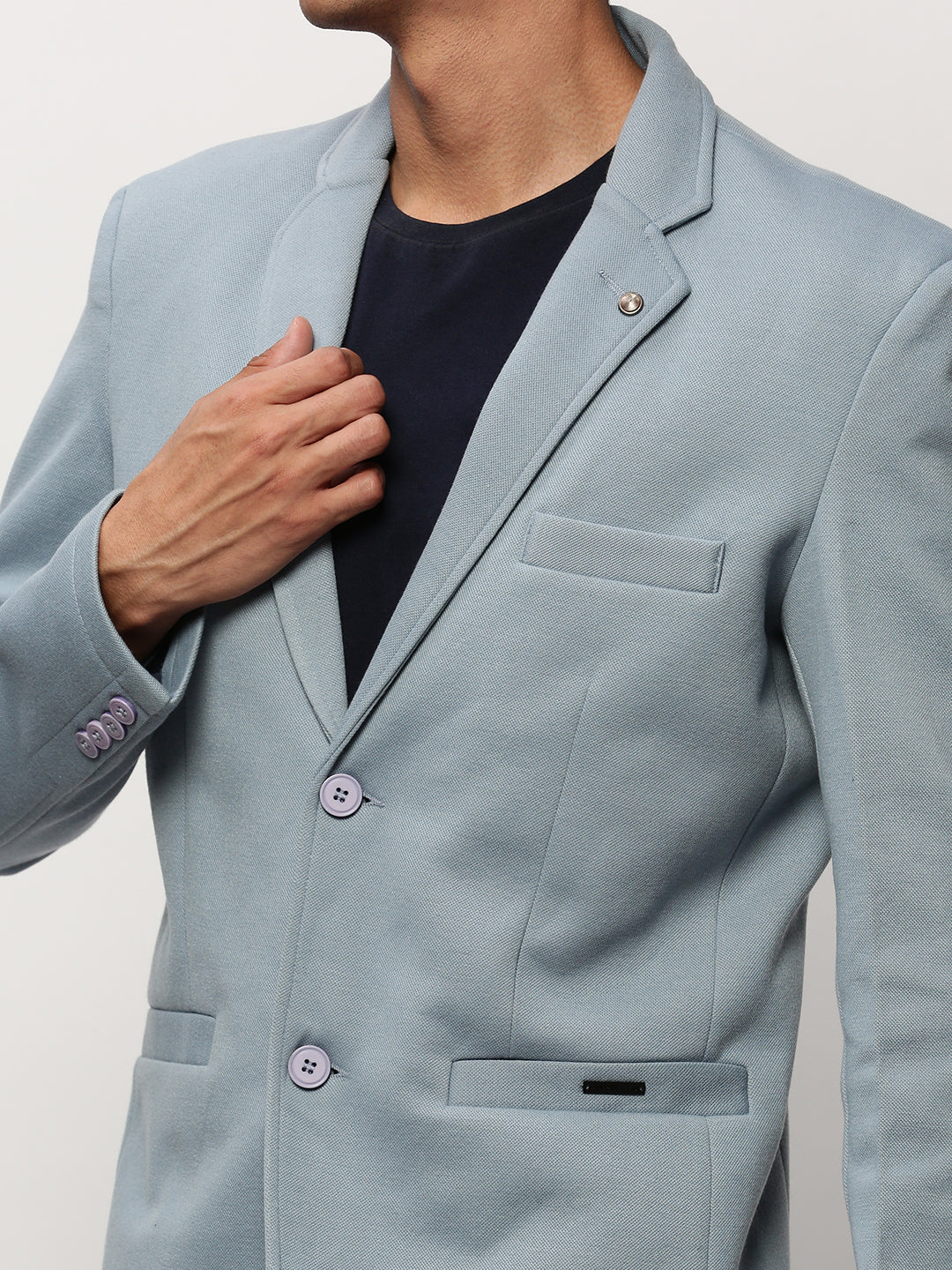 Men Blue Solid Casual Blazers