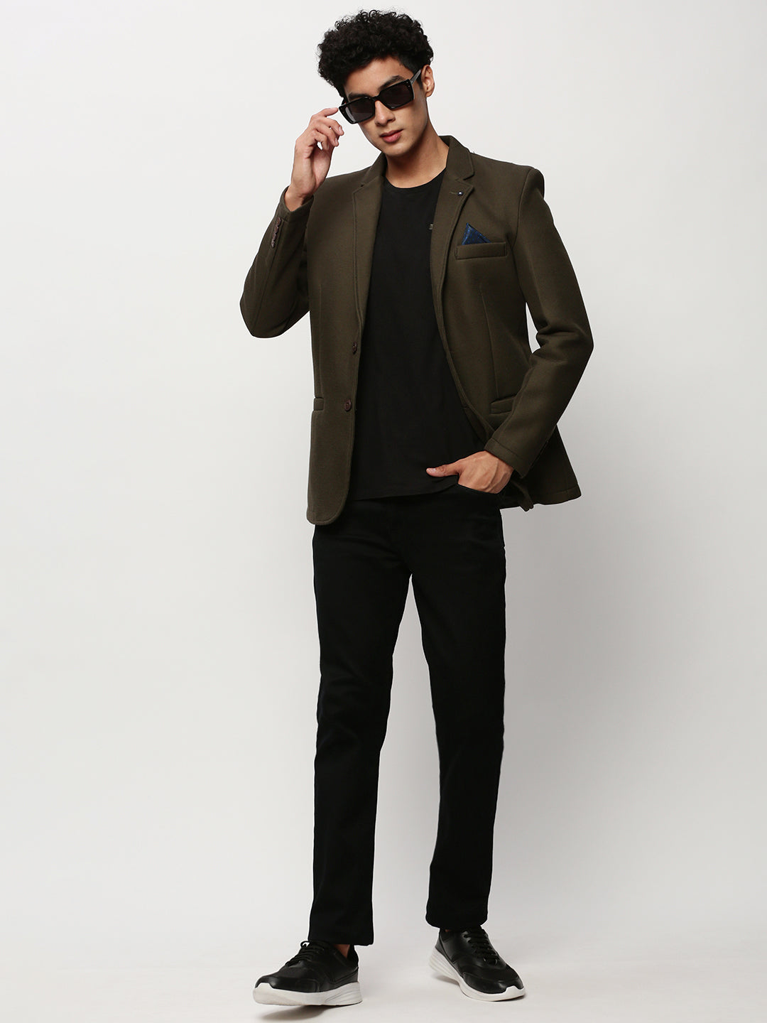 Men Green Solid Casual Blazers