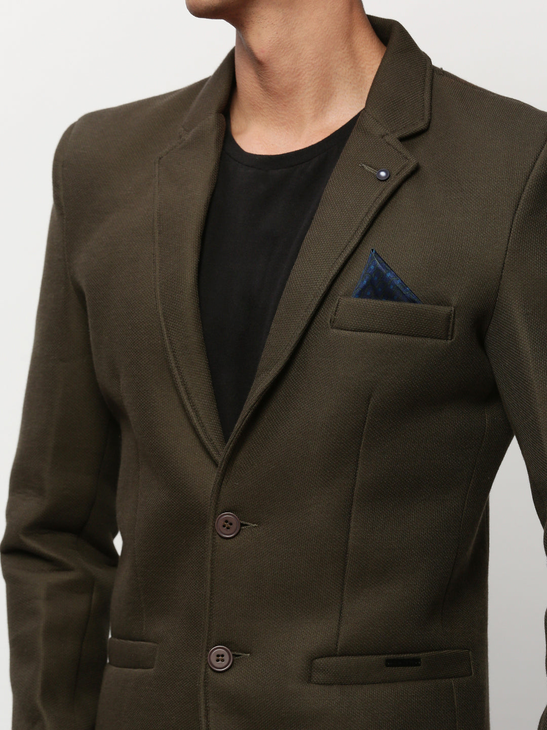 Men Green Solid Casual Blazers