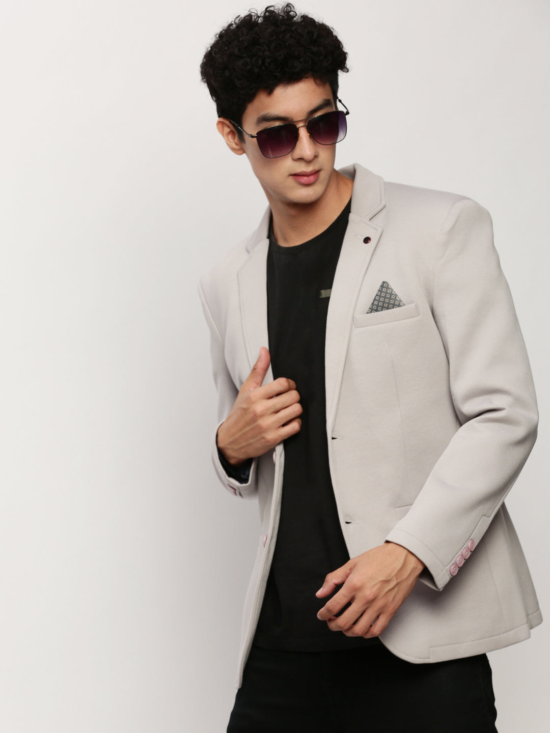 Men Grey Solid Casual Blazers