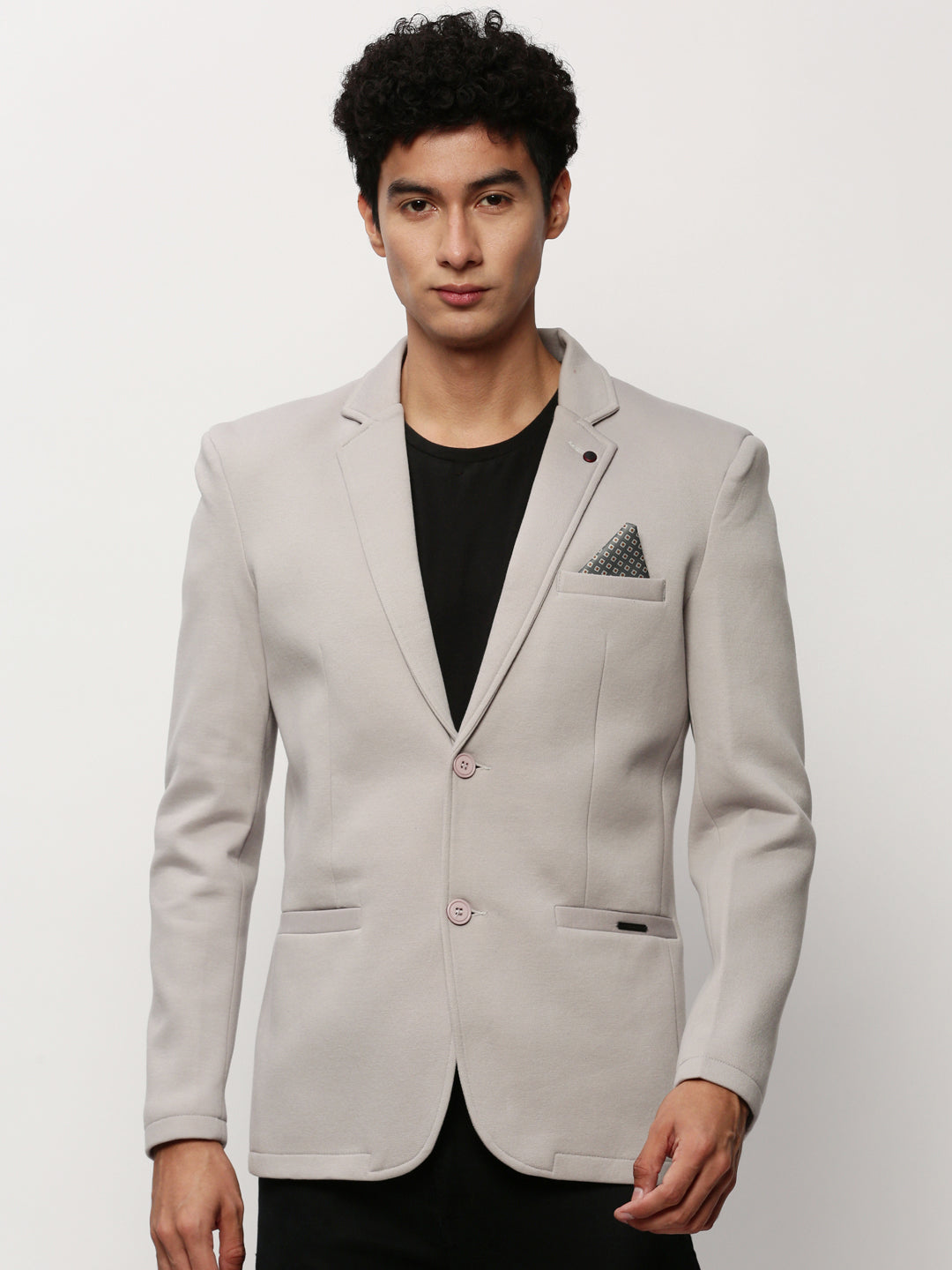 Men Grey Solid Casual Blazers