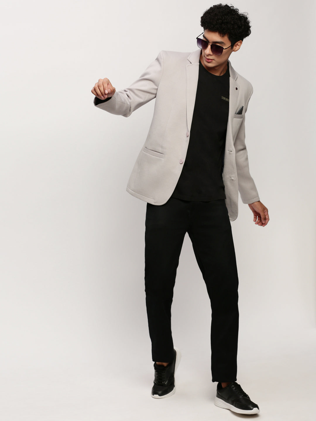 Men Grey Solid Casual Blazers