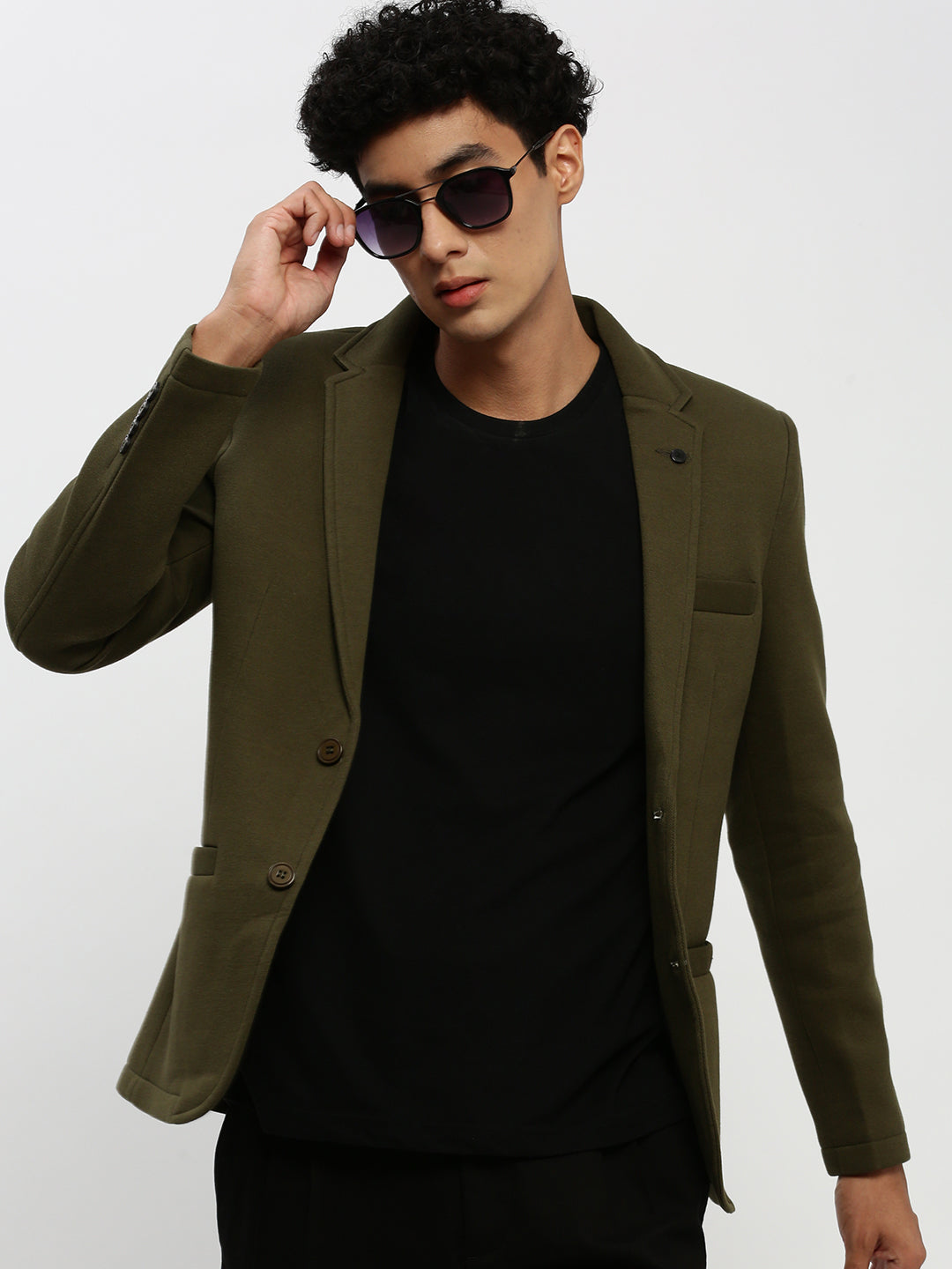 Men Green Solid Blazer