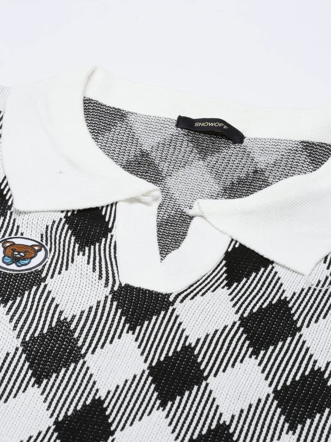 Women's Shirt Collar Checked Regular Sleeves Fitted White Crop Top