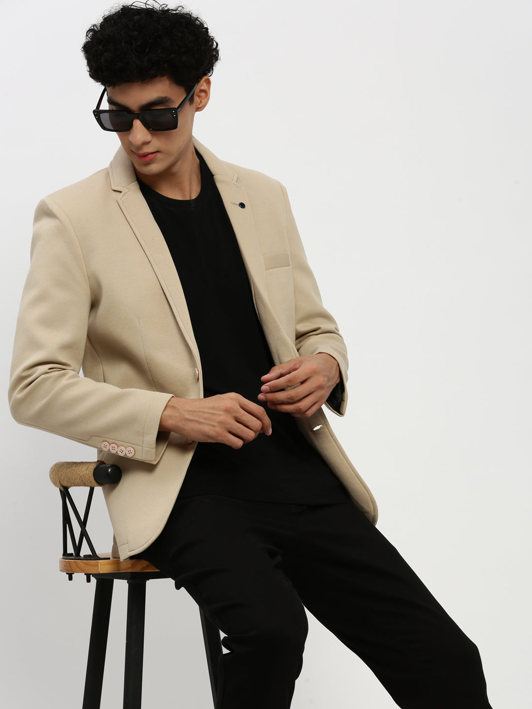 Men Beige Solid Blazer