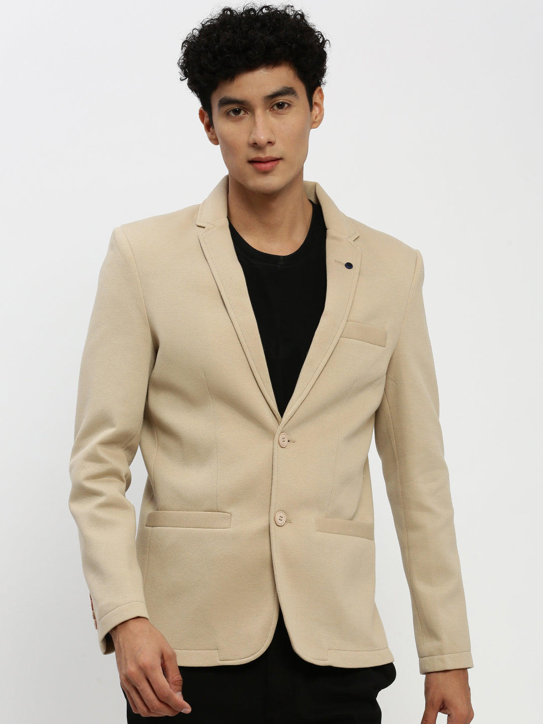 Men Beige Solid Blazer