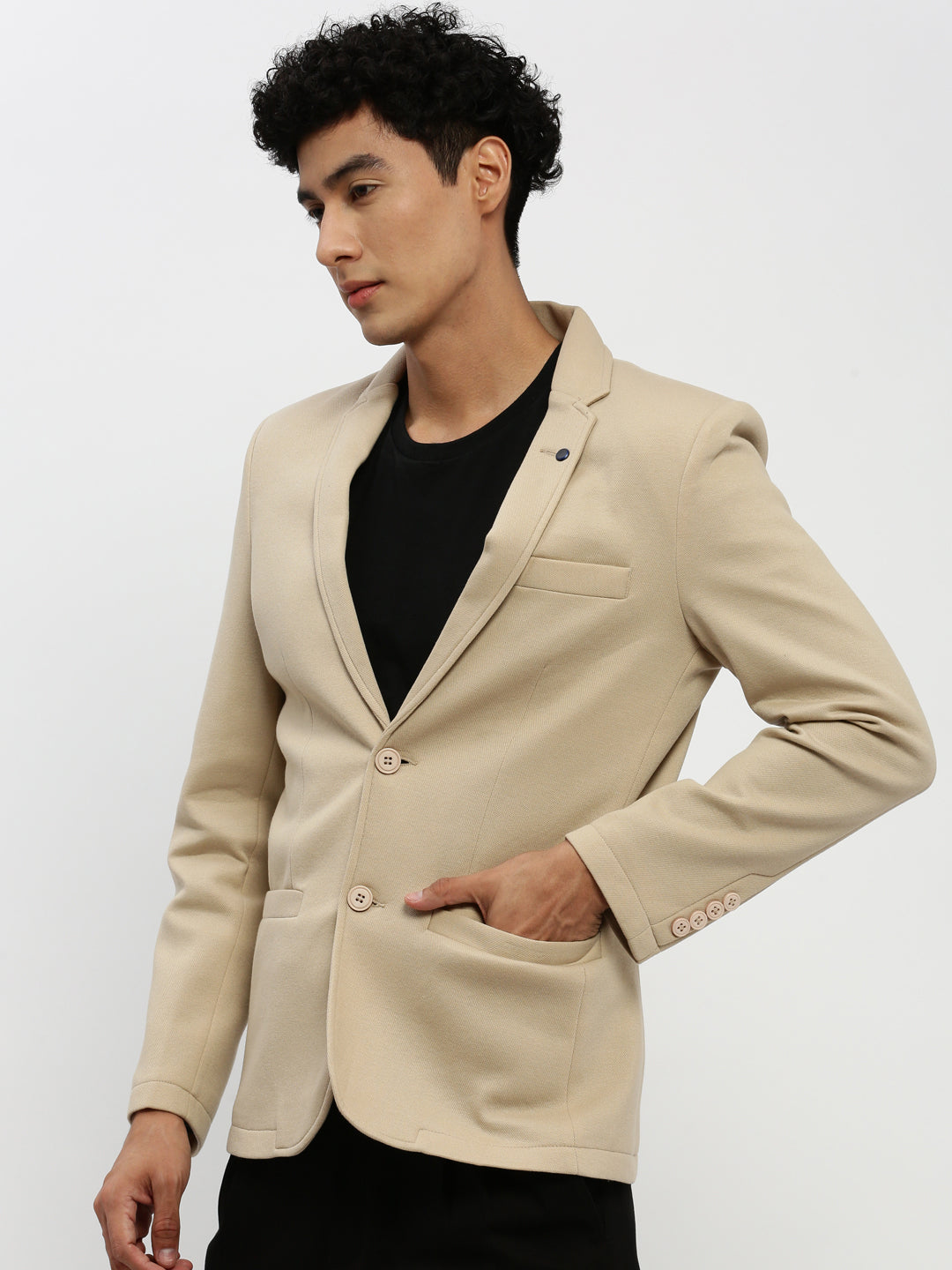 Men Beige Solid Blazer