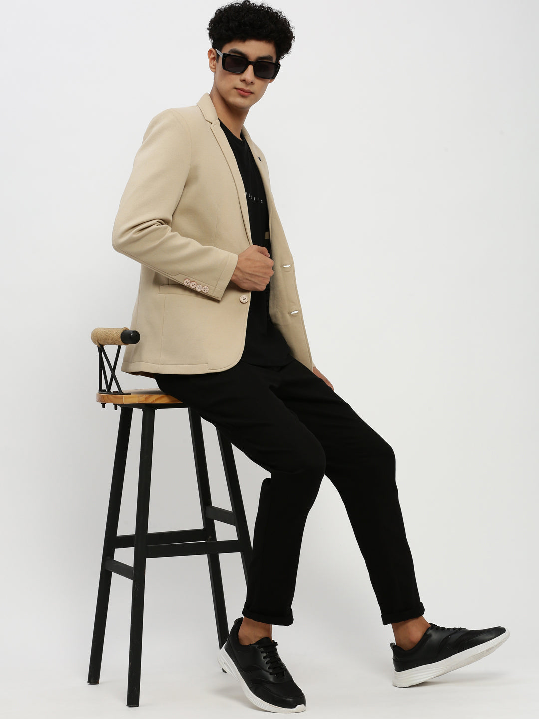 Men Beige Solid Blazer