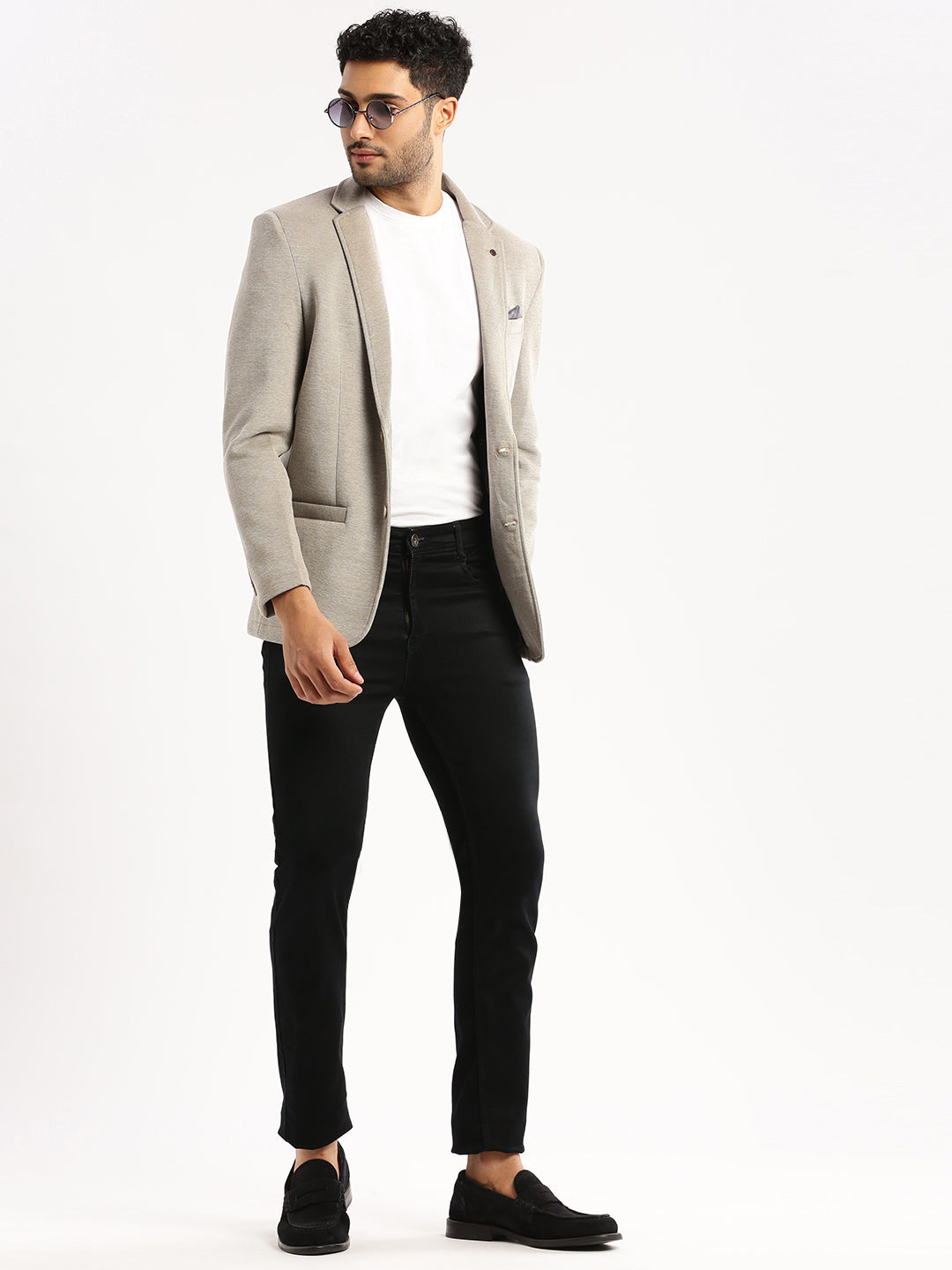 Men Grey Solid Notched Lapel Blazer