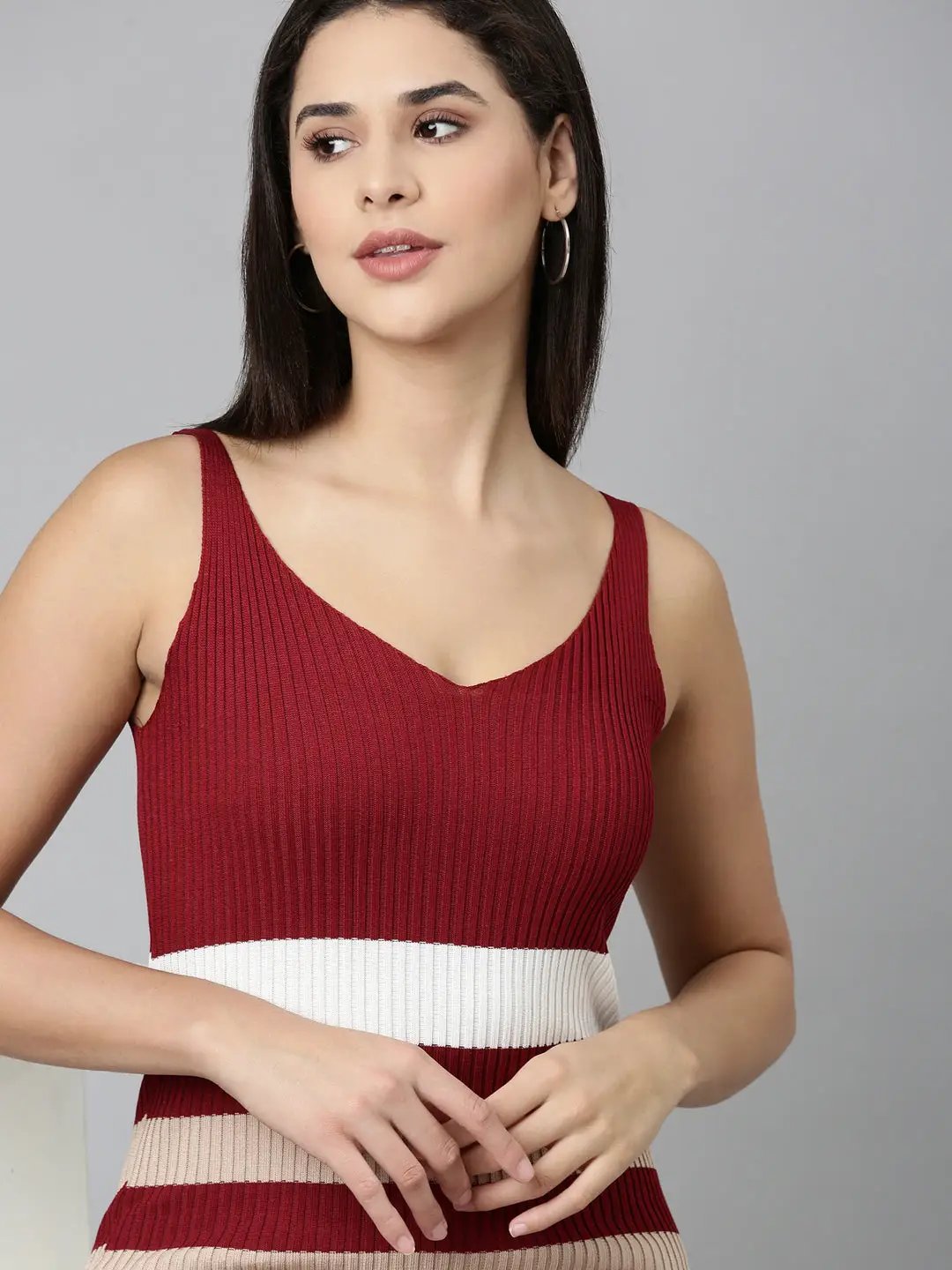 Women's Maroon Colourblock Bodycon Dress