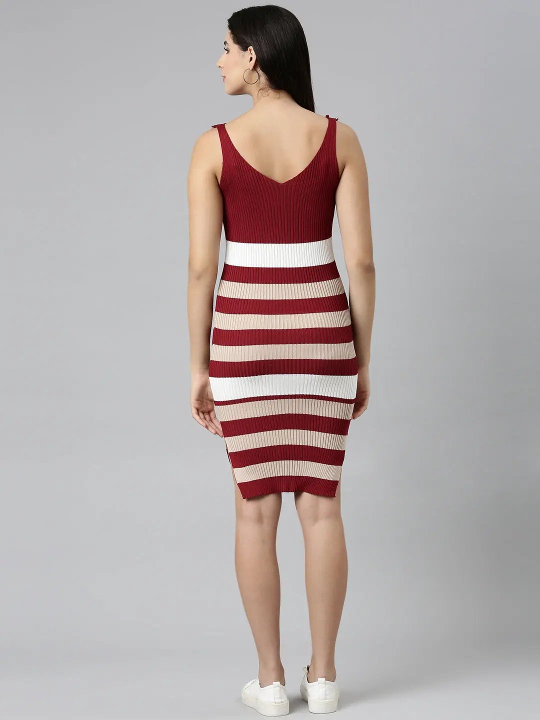 Women's Maroon Colourblock Bodycon Dress