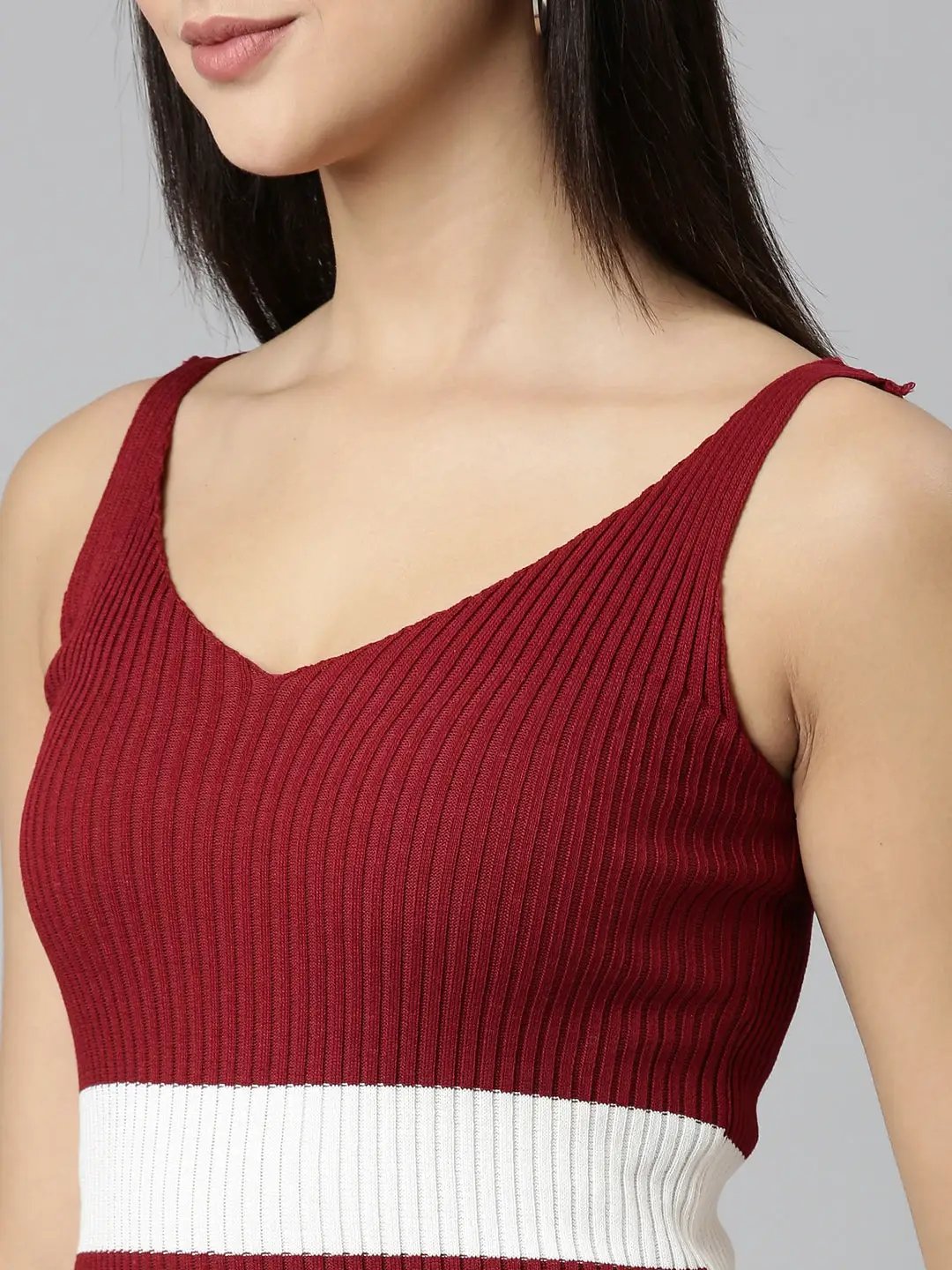Women's Maroon Colourblock Bodycon Dress
