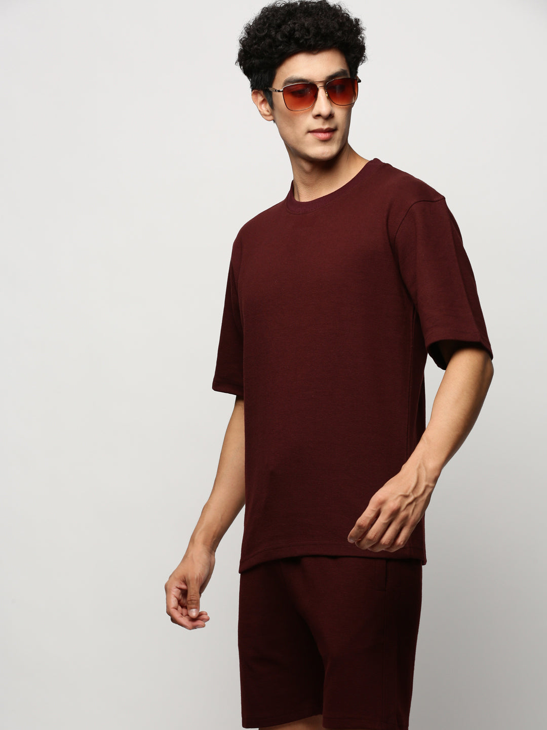 Men Maroon Solid Casual Co ords