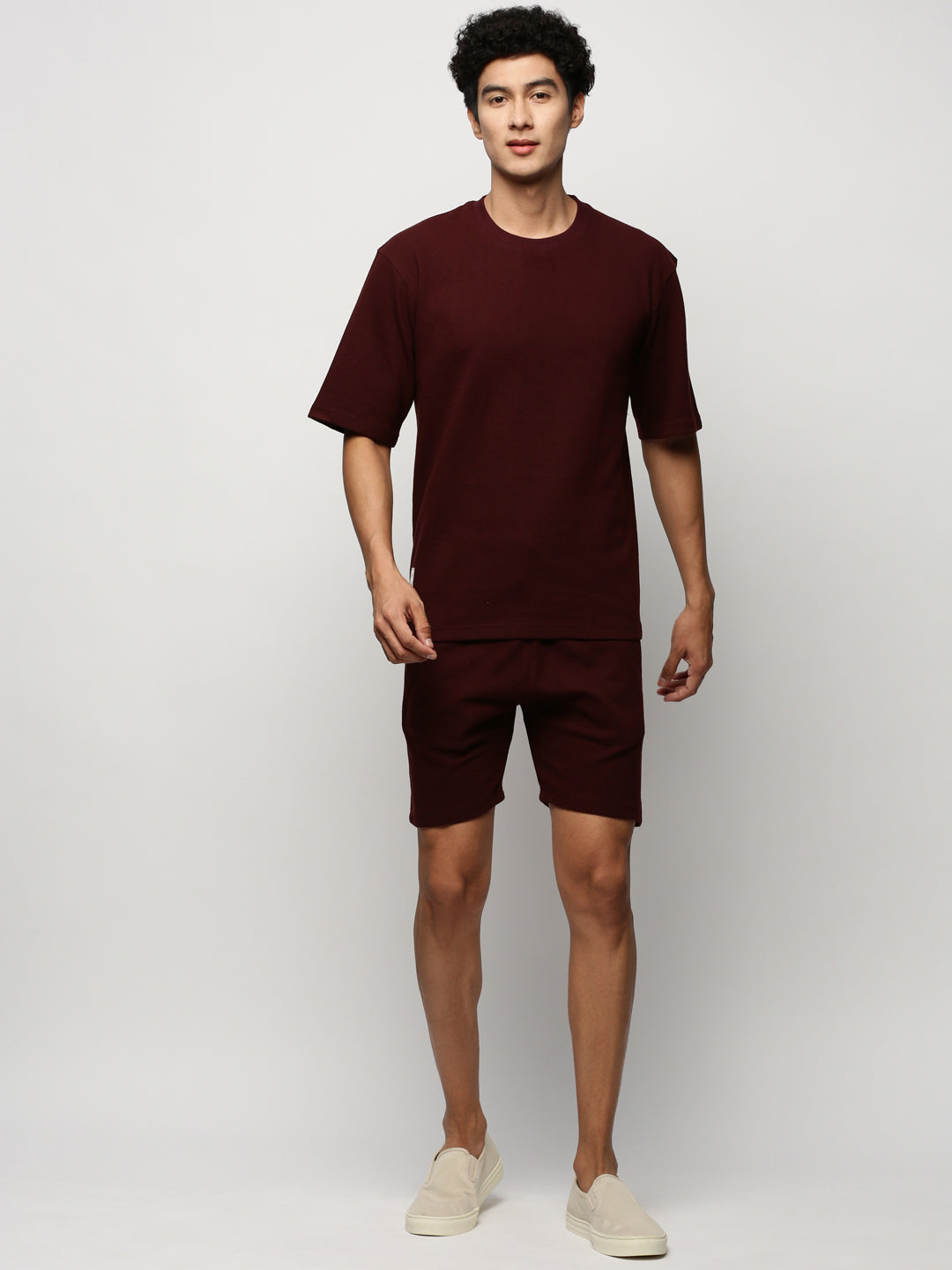 Men Maroon Solid Casual Co ords