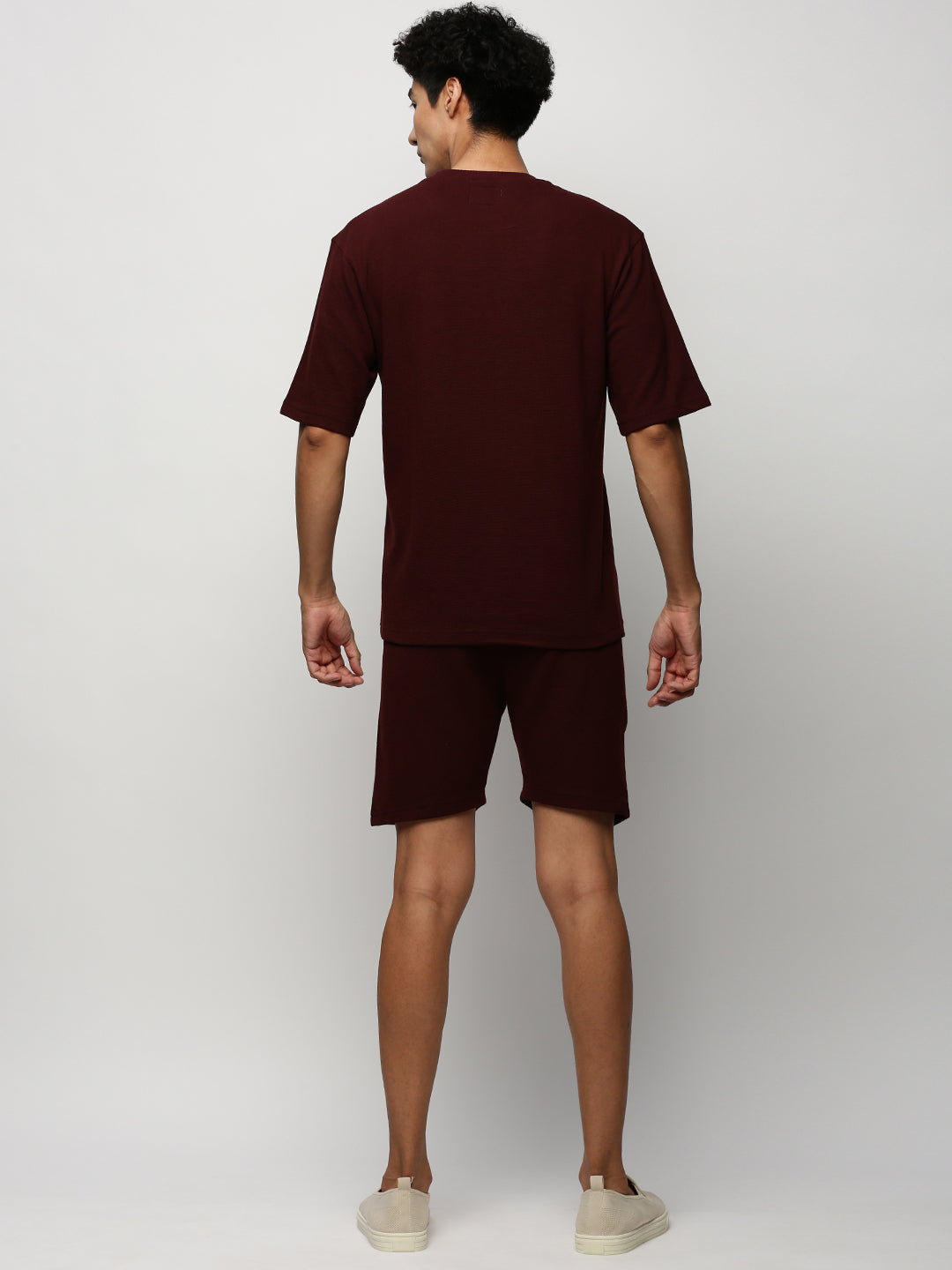 Men Maroon Solid Casual Co ords