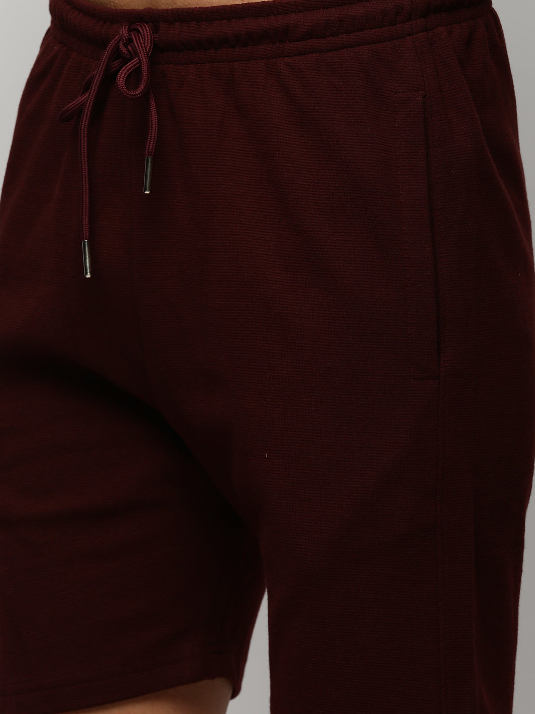 Men Maroon Solid Casual Co ords