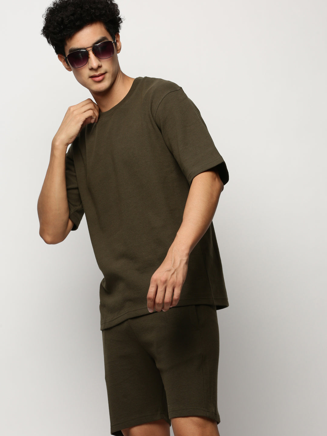 Men Green Solid Casual Co ords