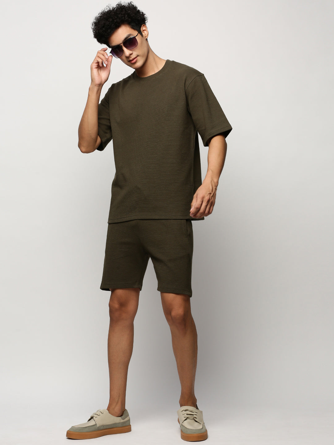 Men Green Solid Casual Co ords