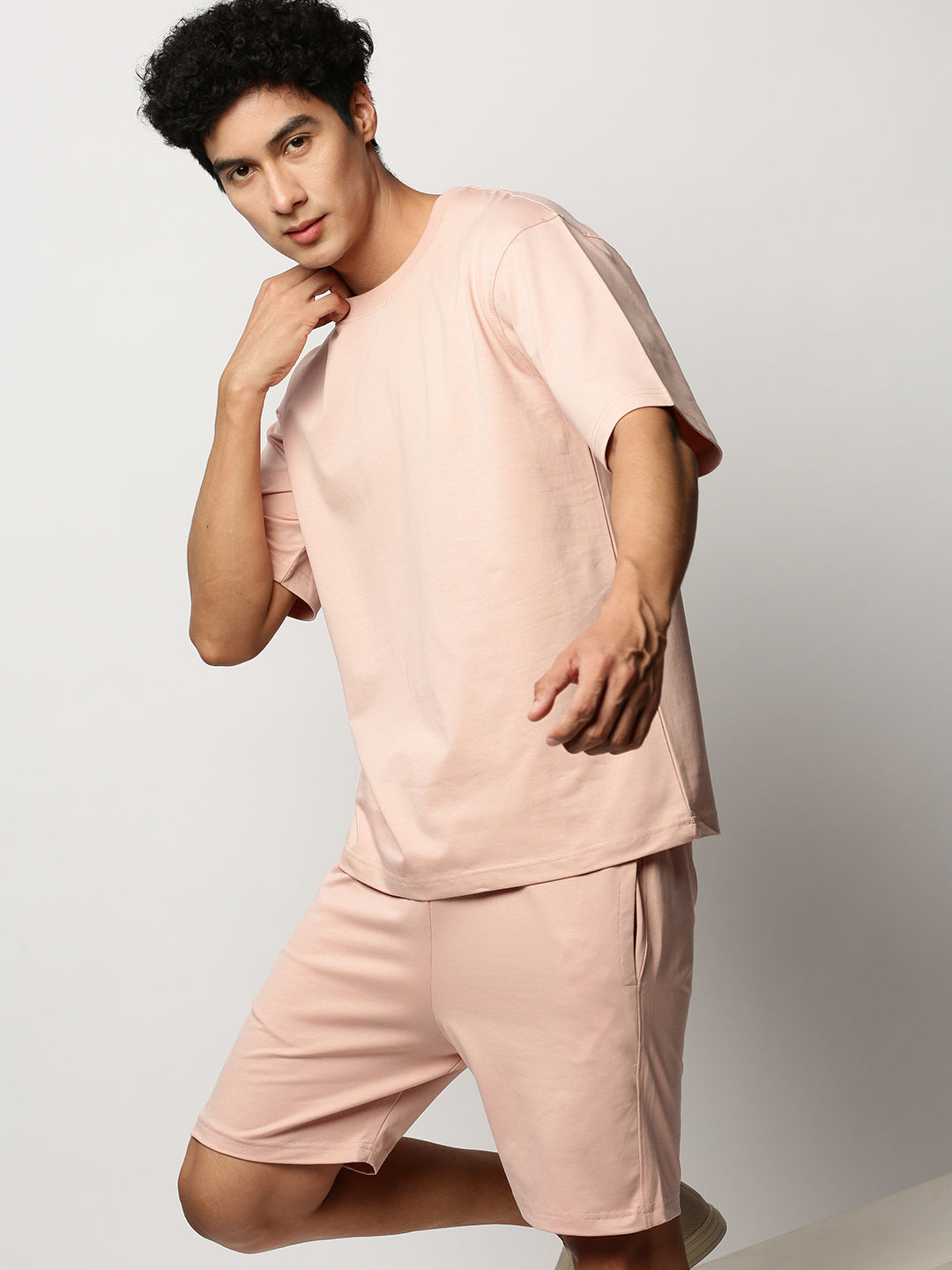 Men Peach Solid Casual Co ords