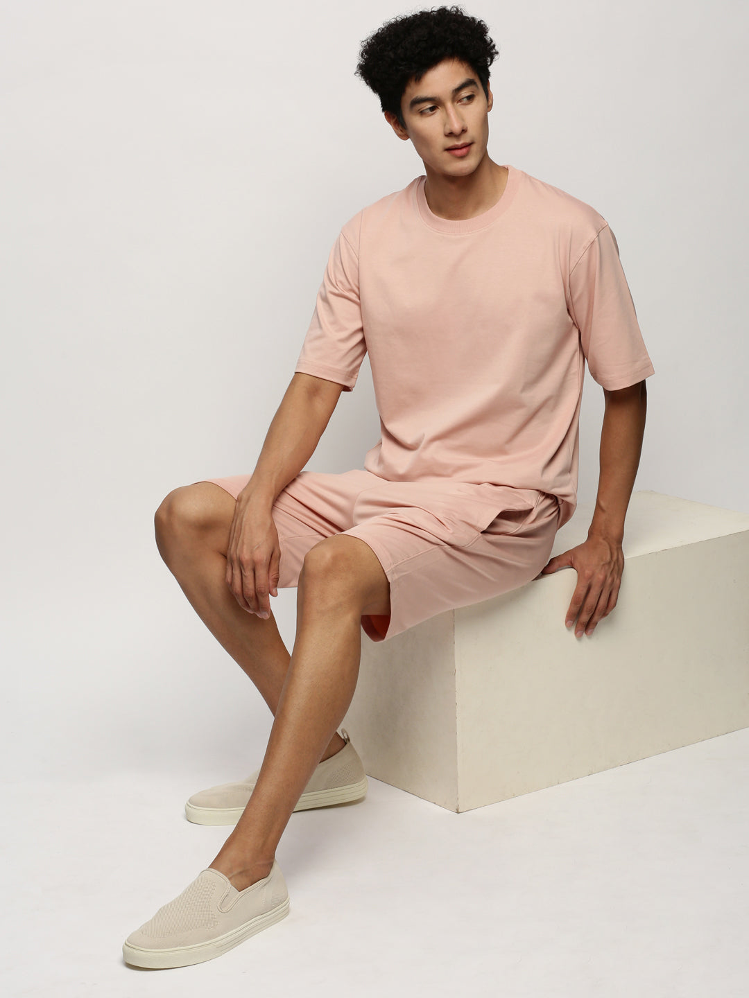 Men Peach Solid Casual Co ords