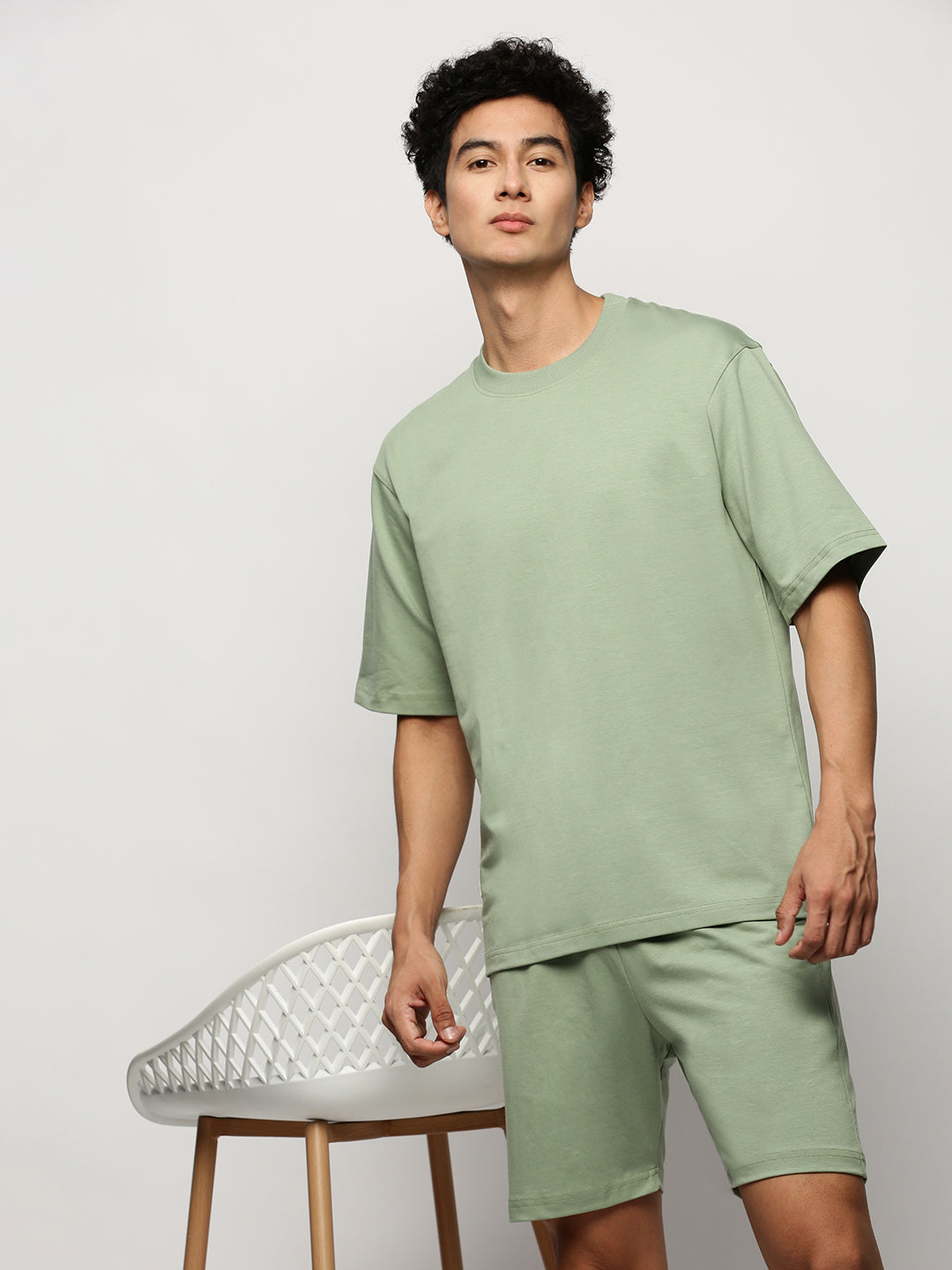 Men Green Solid Casual Co ords