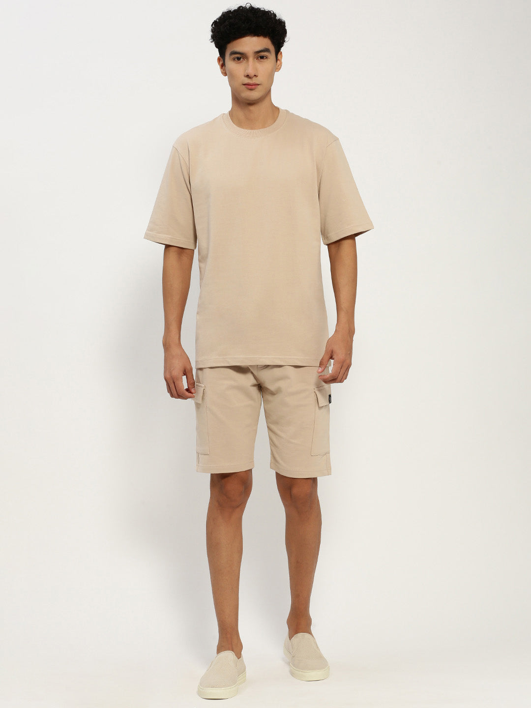 Men's Beige Round Neck Co-Ords Set