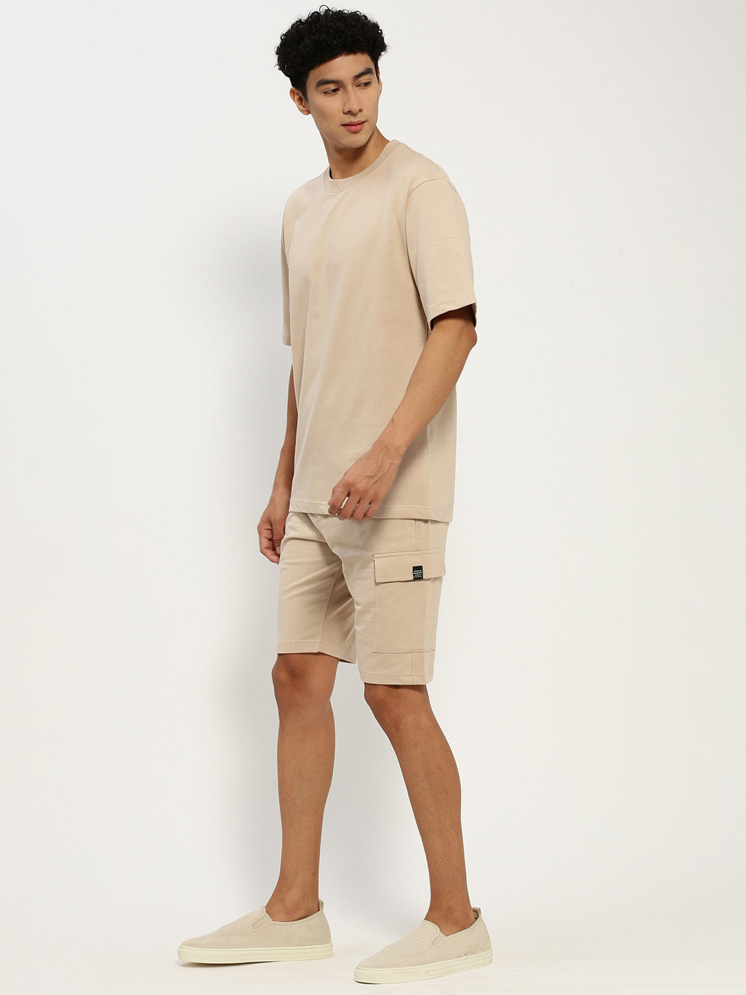 Men's Beige Round Neck Co-Ords Set