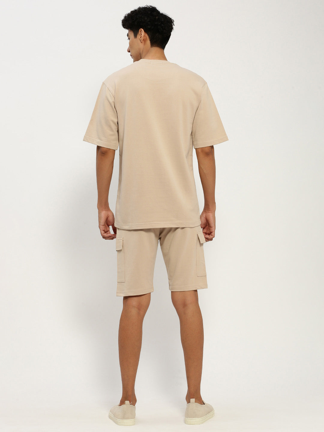 Men's Beige Round Neck Co-Ords Set