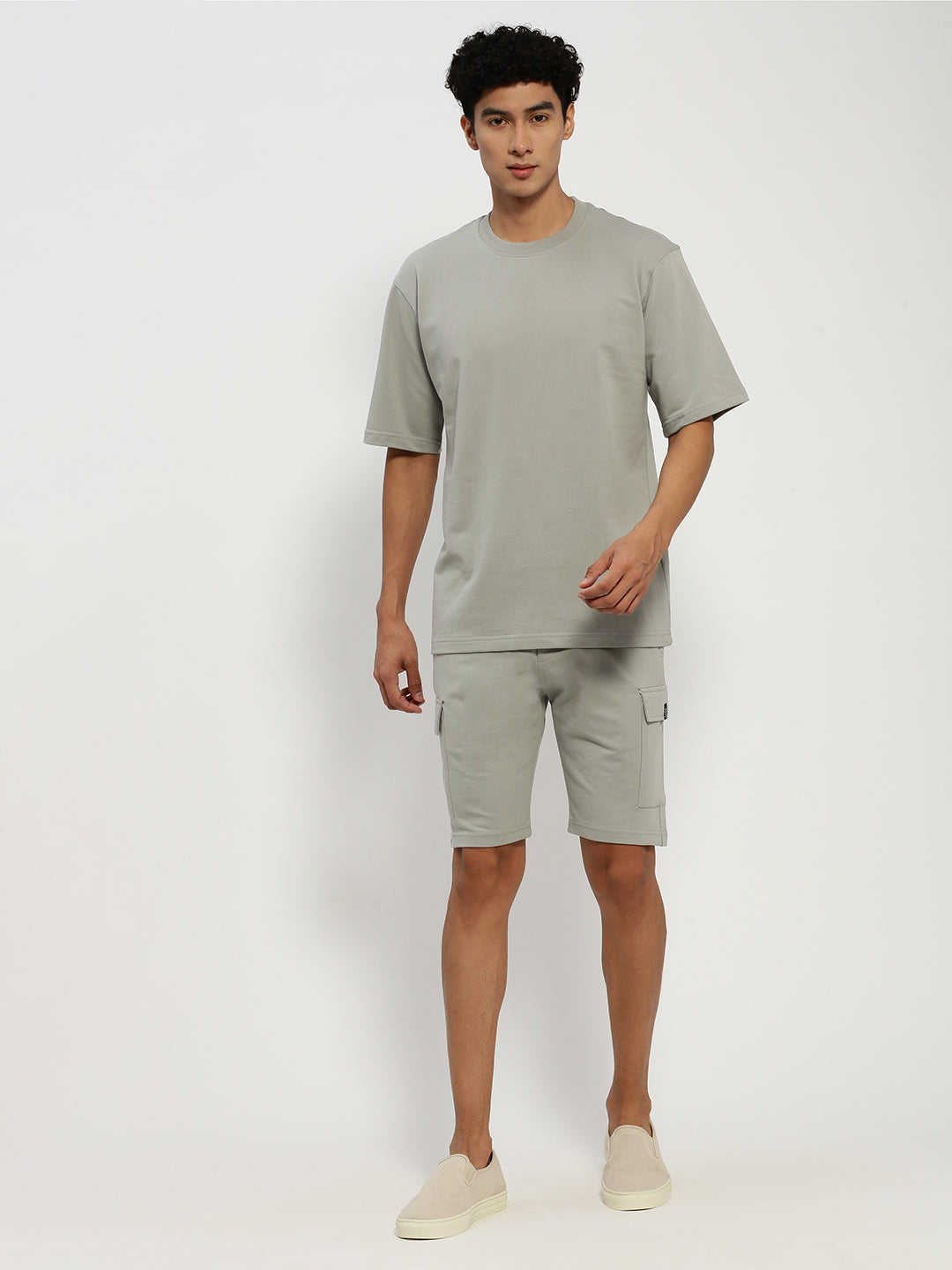 Men's Grey Short Sleeves T-Shirt And Shorts Co-Ords Set