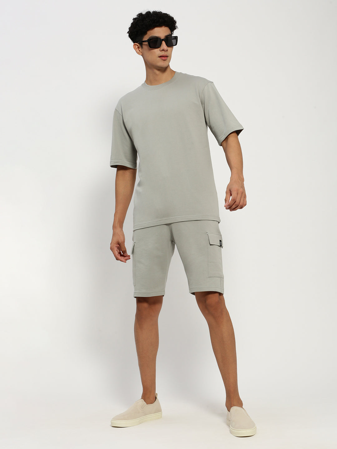 Men's Grey Short Sleeves T-Shirt And Shorts Co-Ords Set