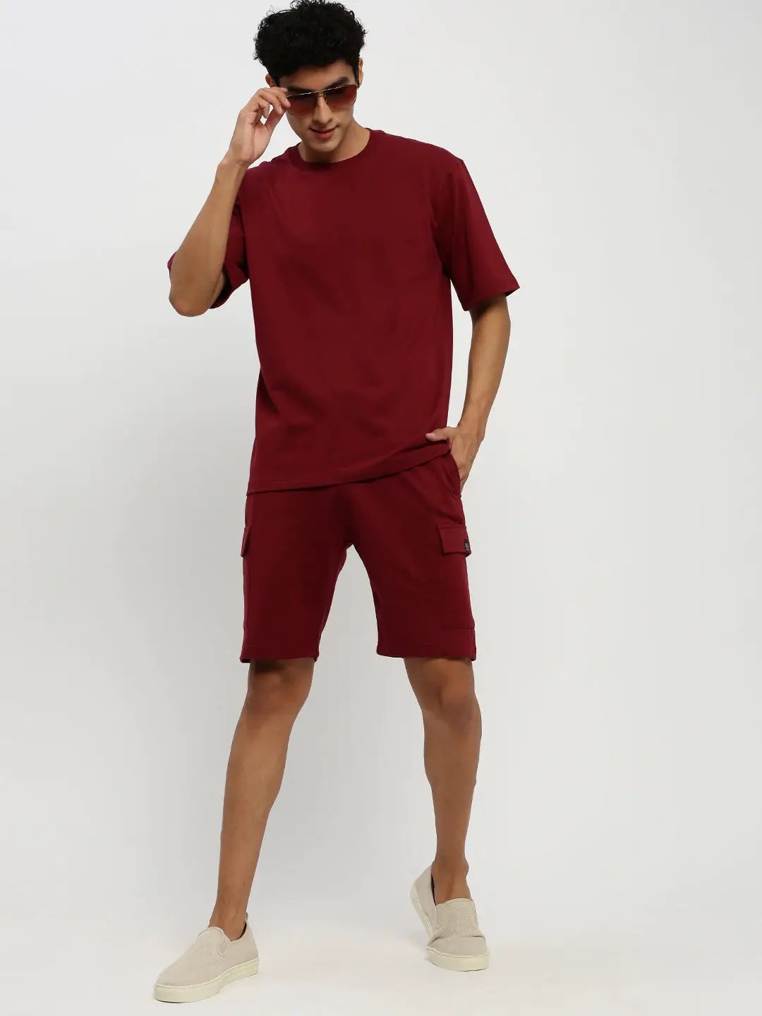Men's Maroon Round Neck T-Shirt & Shorts Co-Ords Set - from SHOWOFFFF