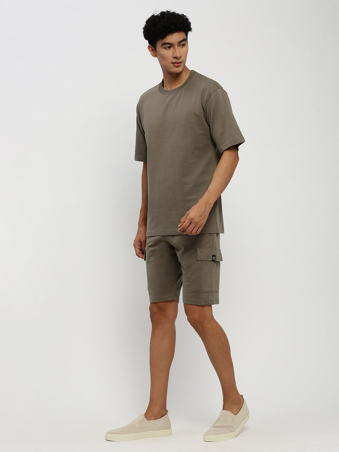 Men's Green Round Neck T-Shirt & Shorts Co-Ords Set