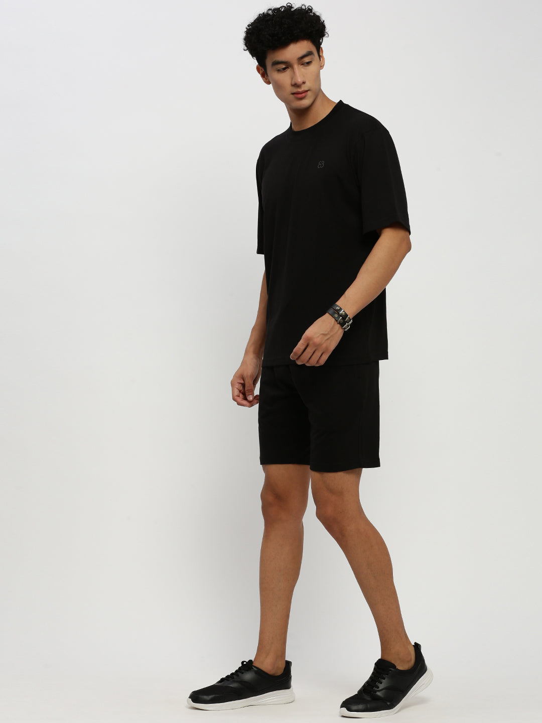 Men's Black Round Neck T-Shirt with Co-Ords Set