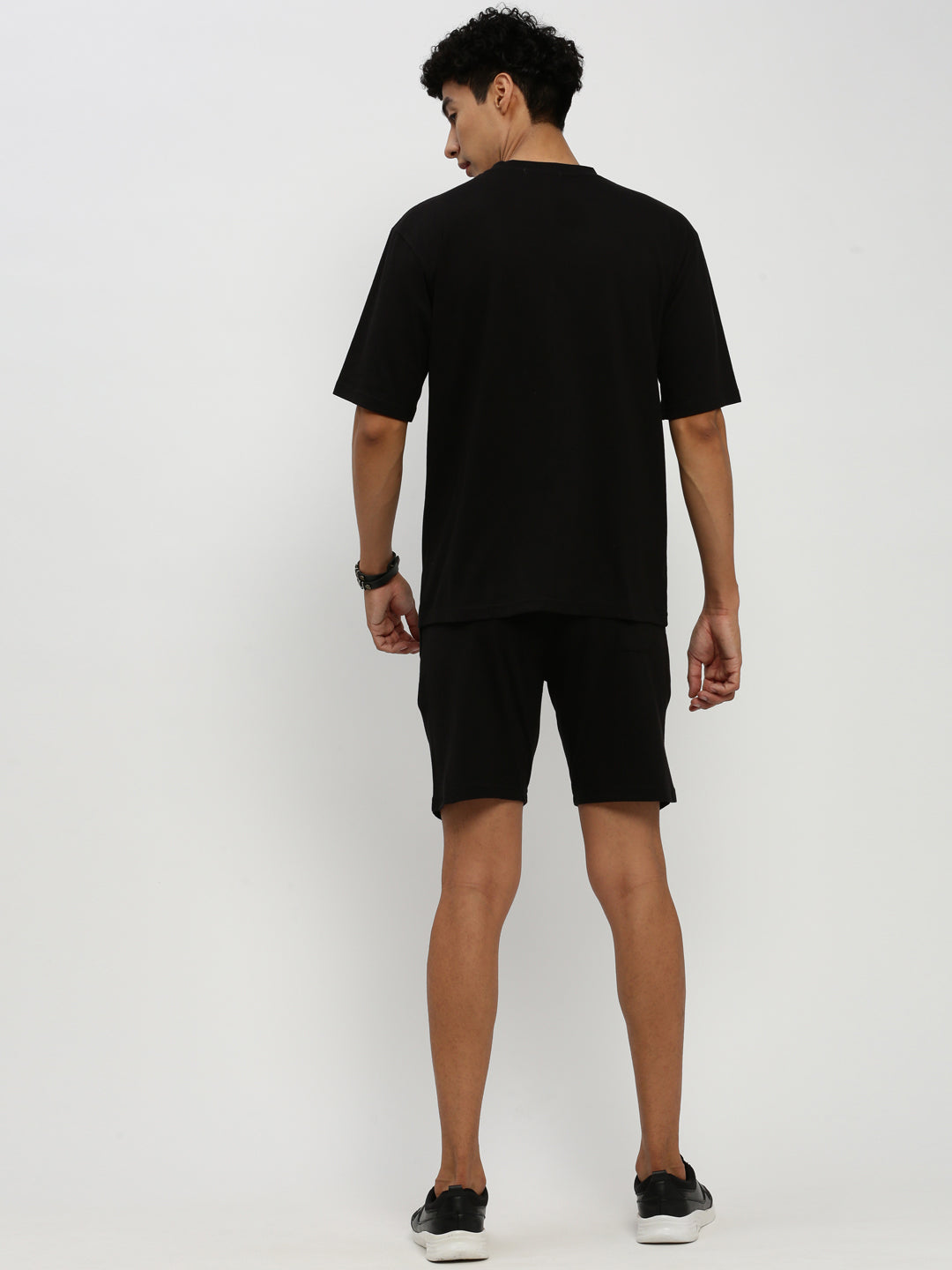 Men's Black Round Neck T-Shirt with Co-Ords Set