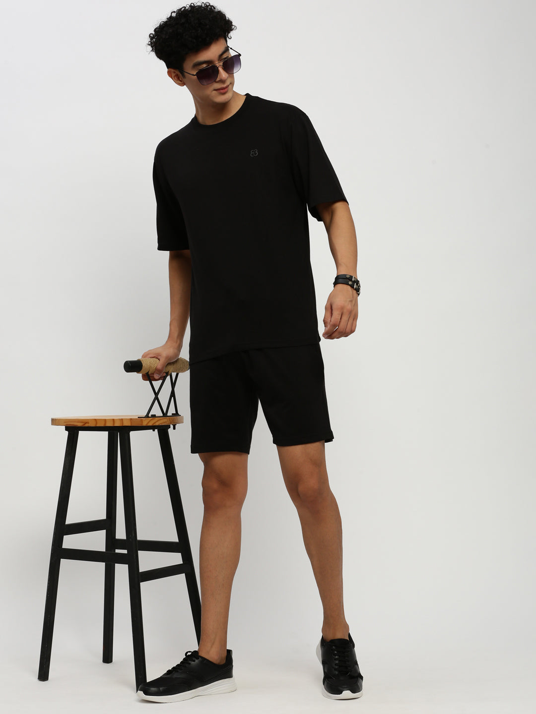 Men's Black Round Neck T-Shirt with Co-Ords Set