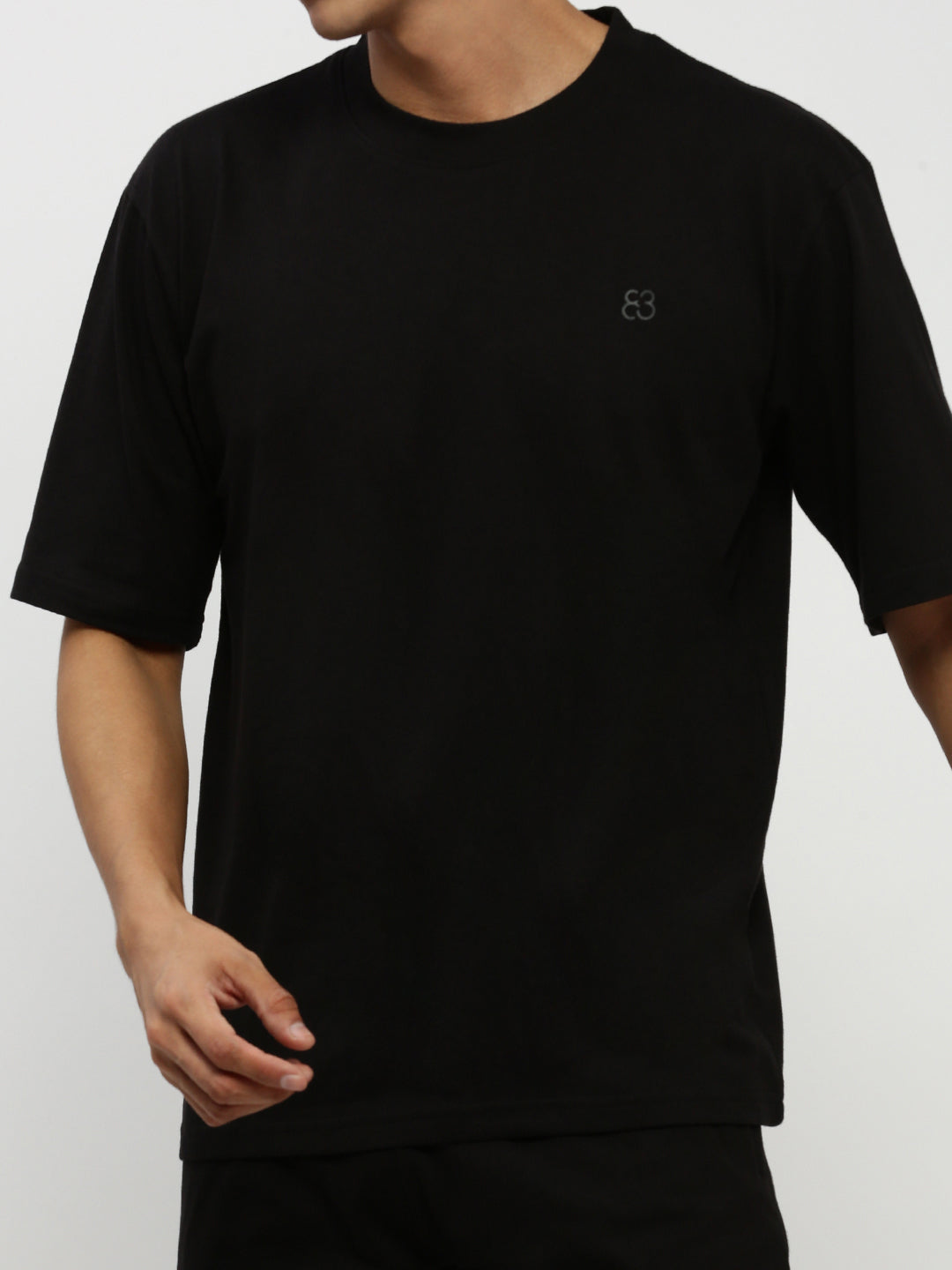 Men's Black Round Neck T-Shirt with Co-Ords Set