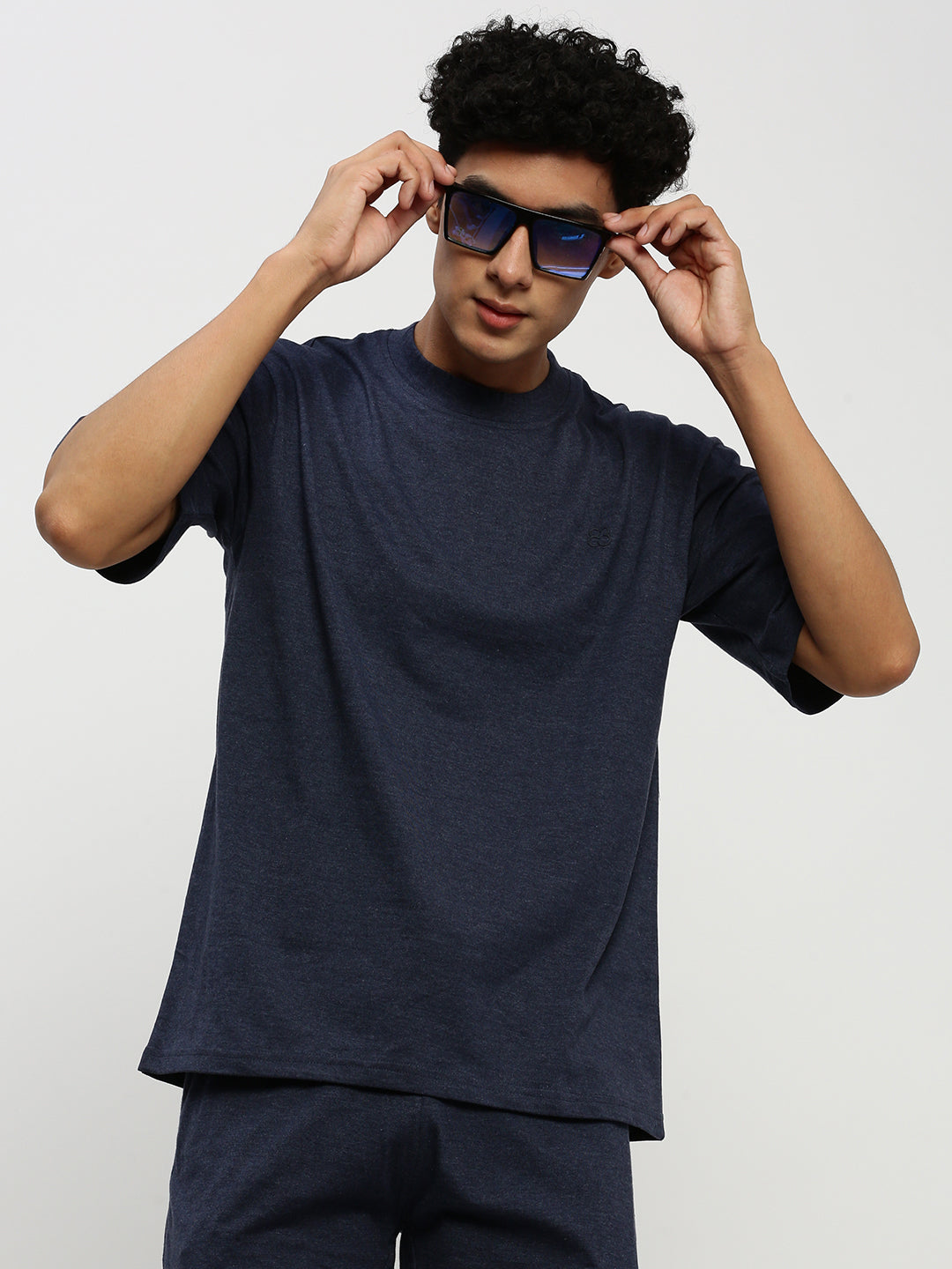 Men's Navy Blue Round Neck T-Shirt & Shorts Co-Ords Set