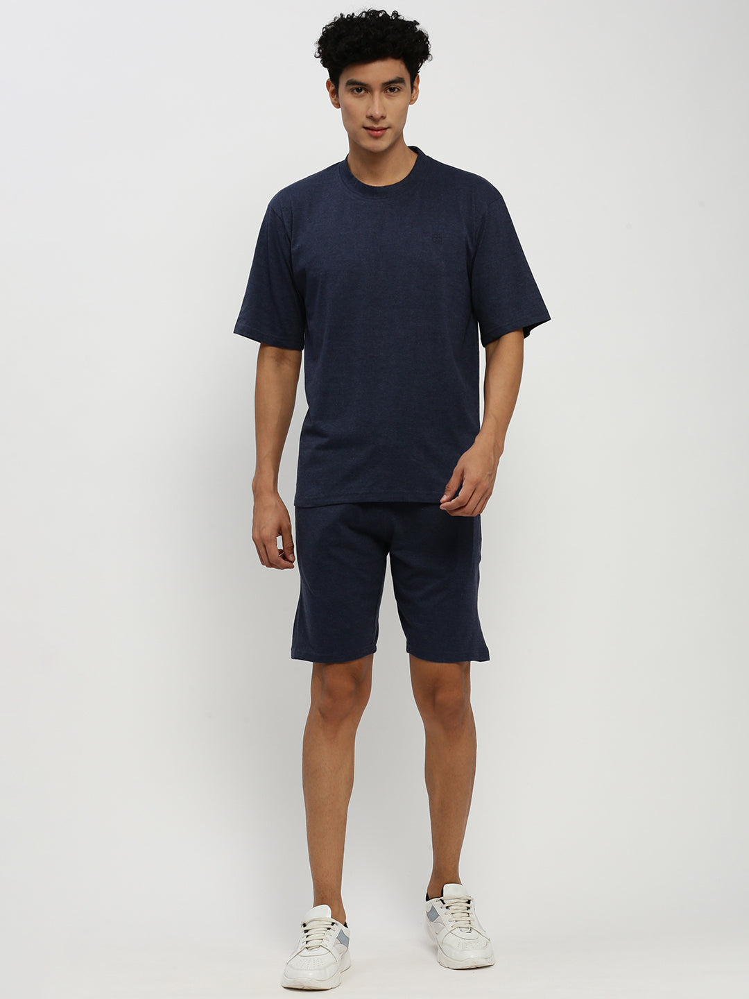 Men's Navy Blue Round Neck T-Shirt & Shorts Co-Ords Set