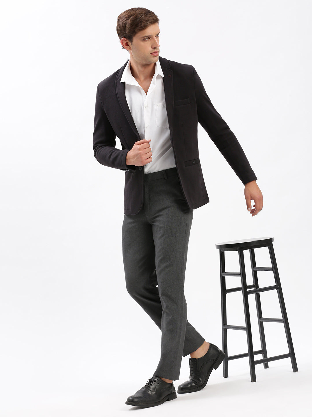 Men Notched Lapel Solid Black Blazer