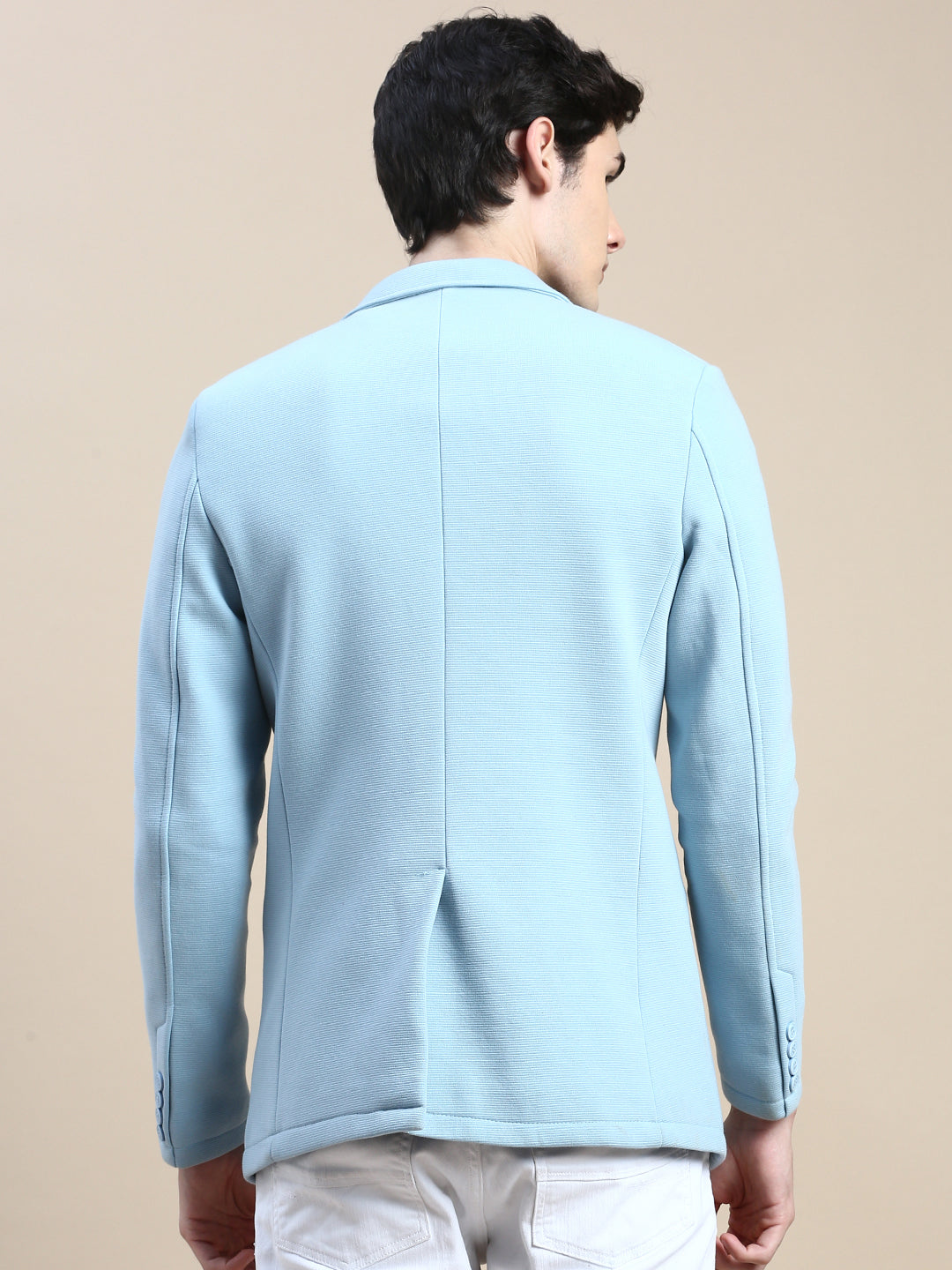 Men Blue Solid Casual Blazers