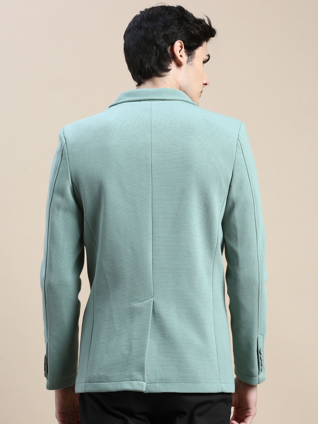 Men Green Solid Casual Blazers