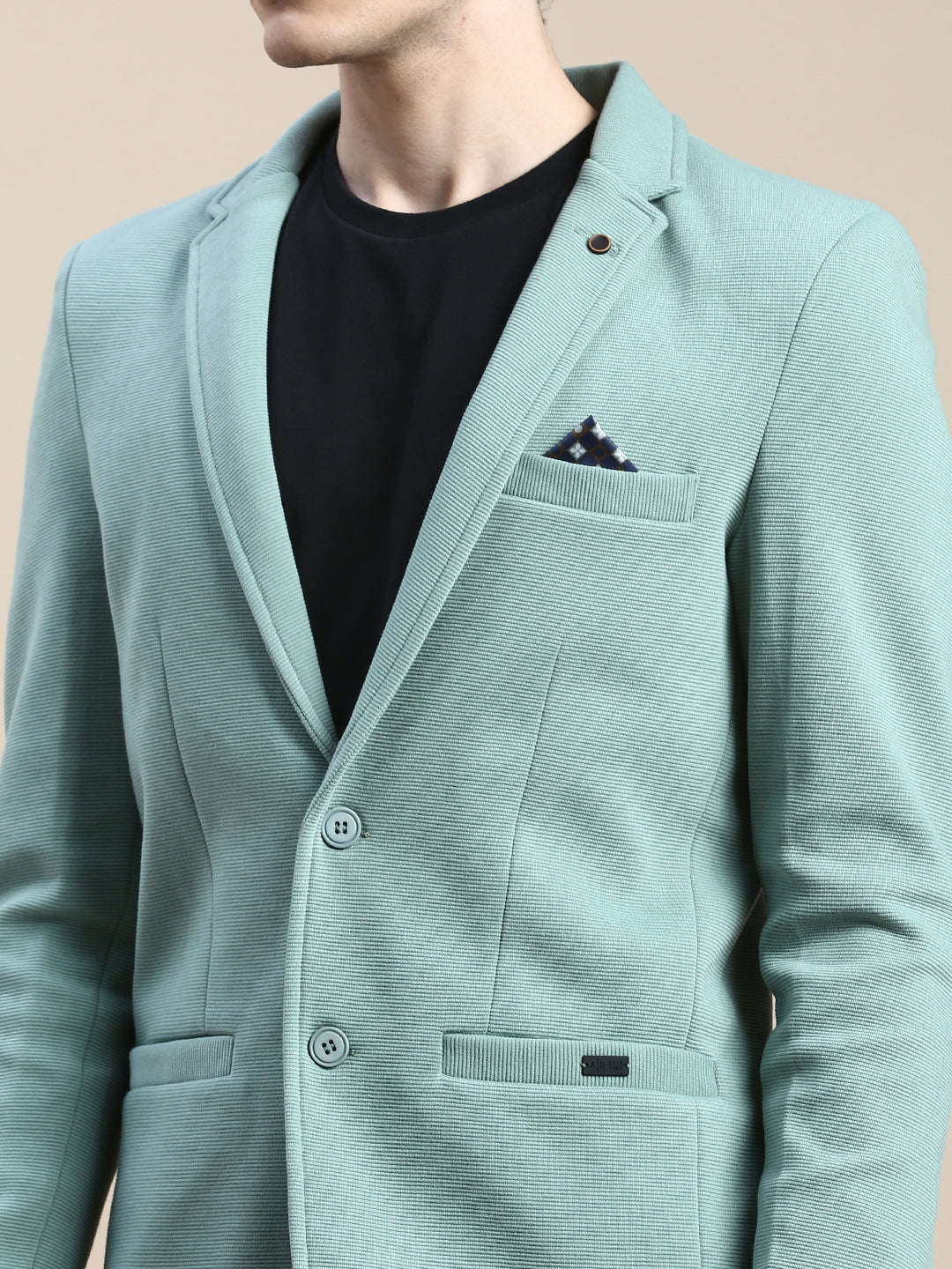 Men Green Solid Casual Blazers