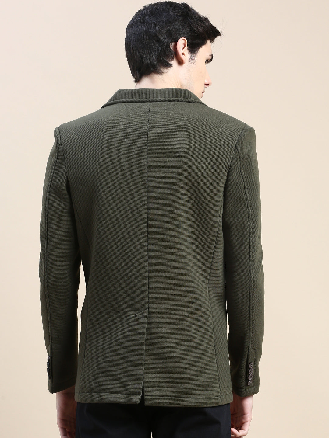 Men Green Solid Casual Blazers