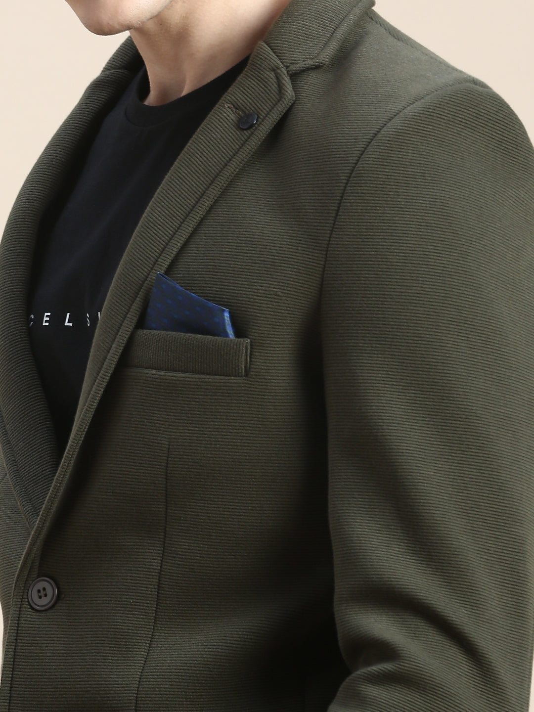 Men Green Solid Casual Blazers